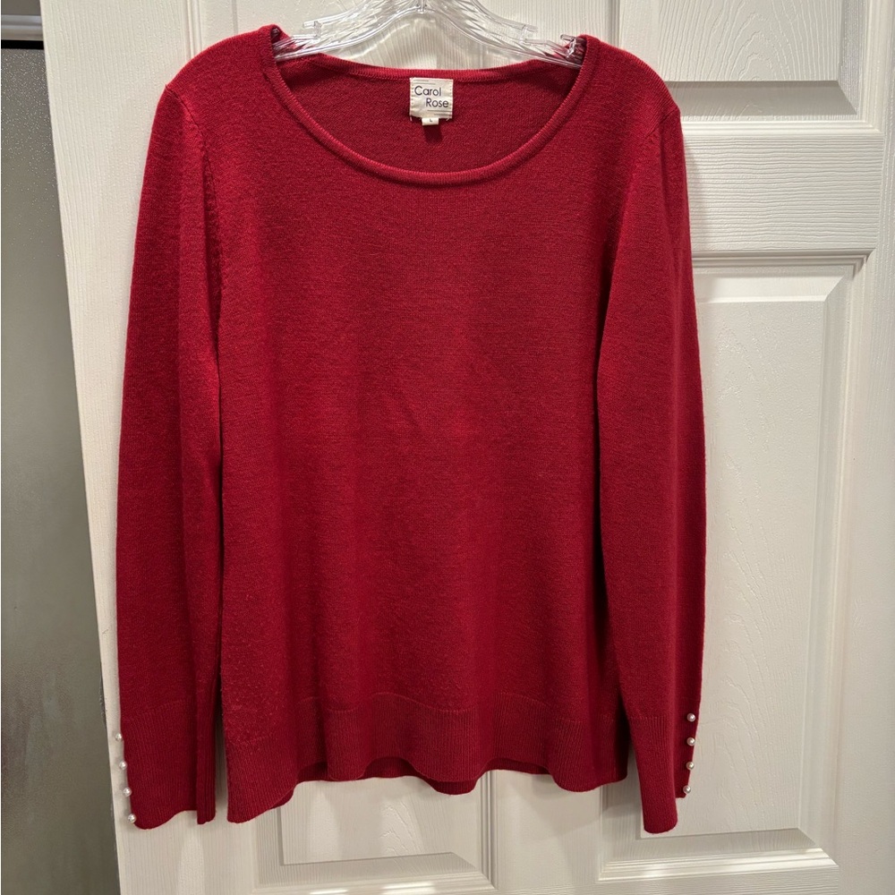 Carol Rose Deep Rose Sweater with Slightly Scooped Neck and Pearl Details